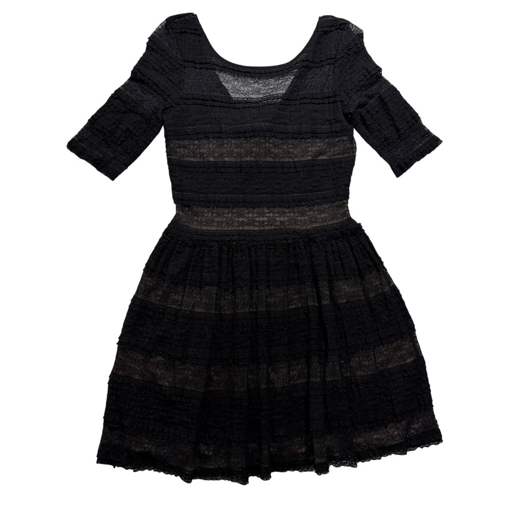BCBG Max Azria Black Lace Fit & Flare Dress Sheer Stripe Small